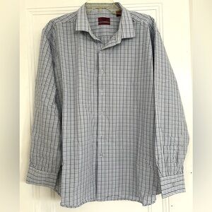 Alfani Button Down Shirt Plaid Check Blue White Fitted 18 34-35 XXL Easy care